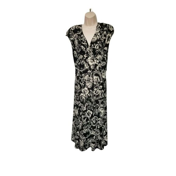 JONES WEAR V-Neck Multicolor Color Black/ Ivory  Casual-Business Dress Size 16 - Picture 1 of 3